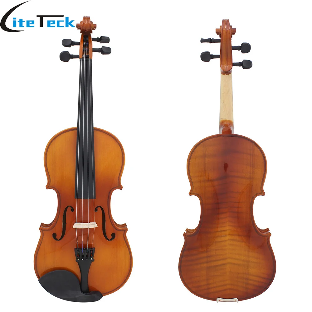 Full Size 4/4 Violin Natural Acoustic Solid Wood Spruce Flame Maple