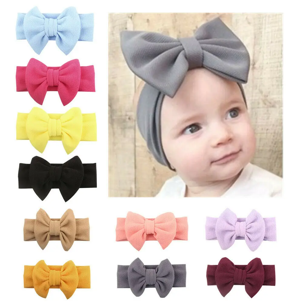 

Toddler Girls Baby Turban Solid Headband Cute Hair Multiple Color Choices Band Bow Accessories Headwear