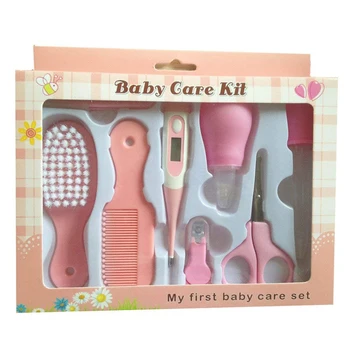 

8pcs/set Scissors Health Care Newborn Baby Grooming Kit Hair Brush Nail Clippers Trimmer Thermometer Tweezers Pipette Comb