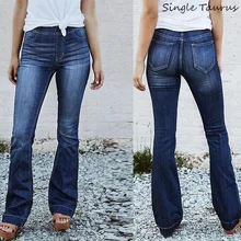 Высокая Талия штаны, тонкие, обтягивающие женские джинсы клёш модная мягкая хлопковая Vaqueros Mujer синий выбеленный эффект усов Винтаж джинсовые штаны