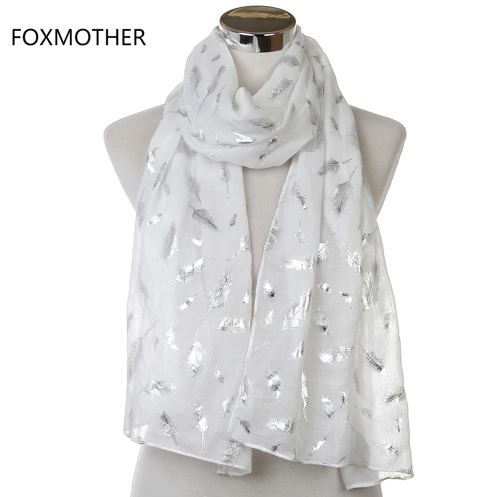 FOXMOTHER модные женские белые темно-синие желтые бронзовые фольга Серебряное перо кольцо шарфы шейный шарф блестящий платок