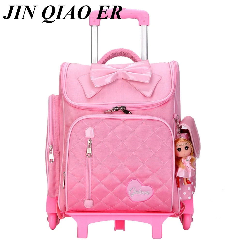 

Lovely Children's Backpack 6 wheels Trolley School Bags Waterproof luggage travel bags Removable Wheeled Book Bag For Girls