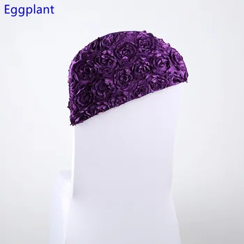 

Eggplant Colour Wedding chair sash embroider rosette rose flower lycra chair decoration chair covers hood cap cover fit all