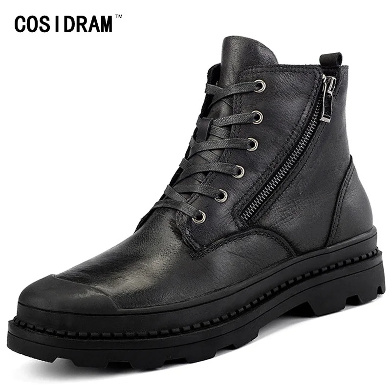 

COSIDRAM Genuine Leather Ankle Boots For Male Botas Plush Men Boots Warm Winter Shoes With Fur Fashion Plus Size 46 47 RME-330