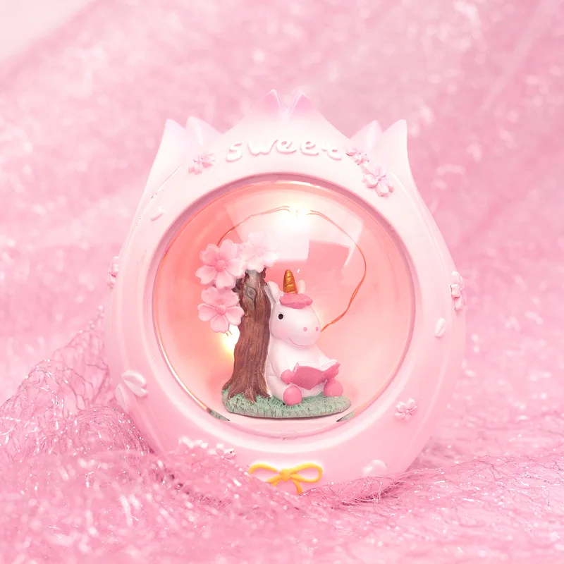 Мультяшные полимерные светодиодный Единорог Сакура Ночник подарок на день рождения для девочек Детская комната декорация Рождественский подарок - Испускаемый цвет: Pink Unicorn