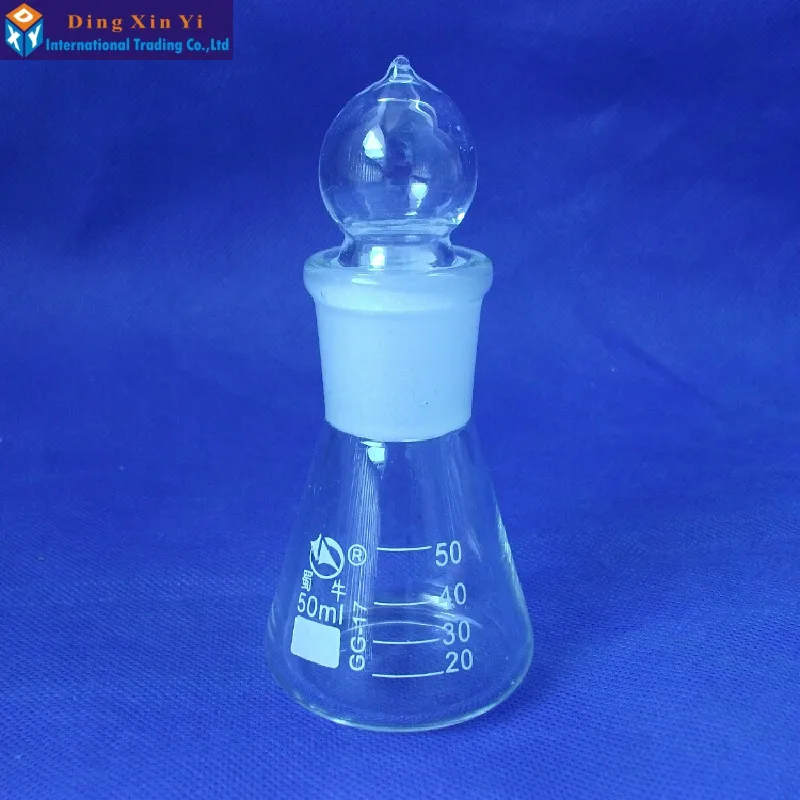 (4pieces/lot) 50ml Conical flask,with ground in glass stopper Boro 3.3
