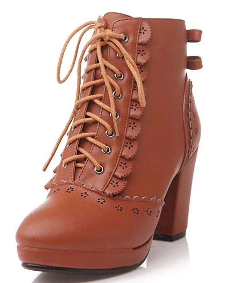 

autumn new style Round Toe women ankle boots Round Toe pu leather shoes woman high heel 8.5 cm fashion student Bowtie shoes