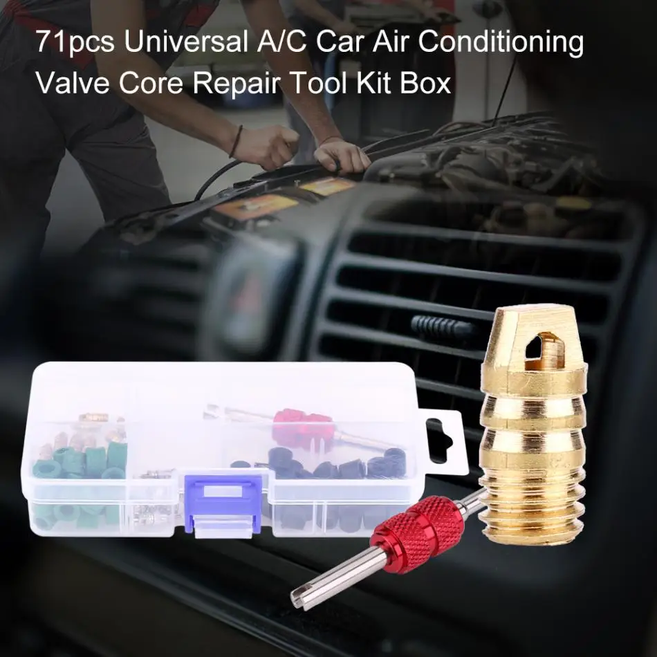 71pcs Assorted Auto A/C Air Conditioning Valve Core Tool Remover Installer Repair Tool Box Set