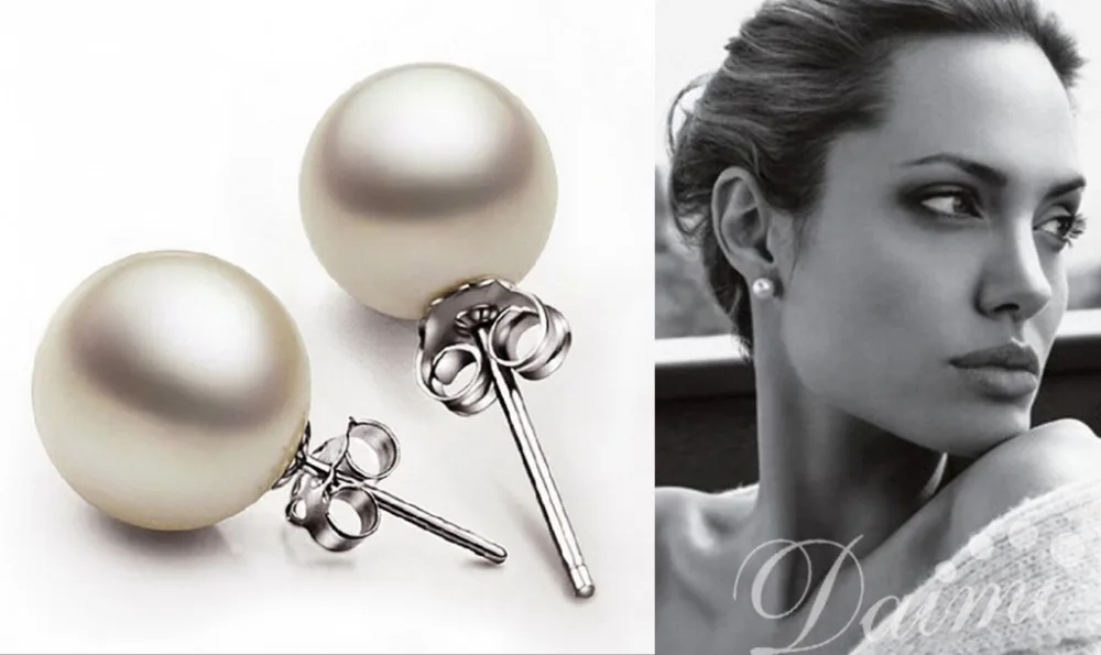6mm 8mm 10mm Round Shaper White South Sea Pearl Stud Earring 925