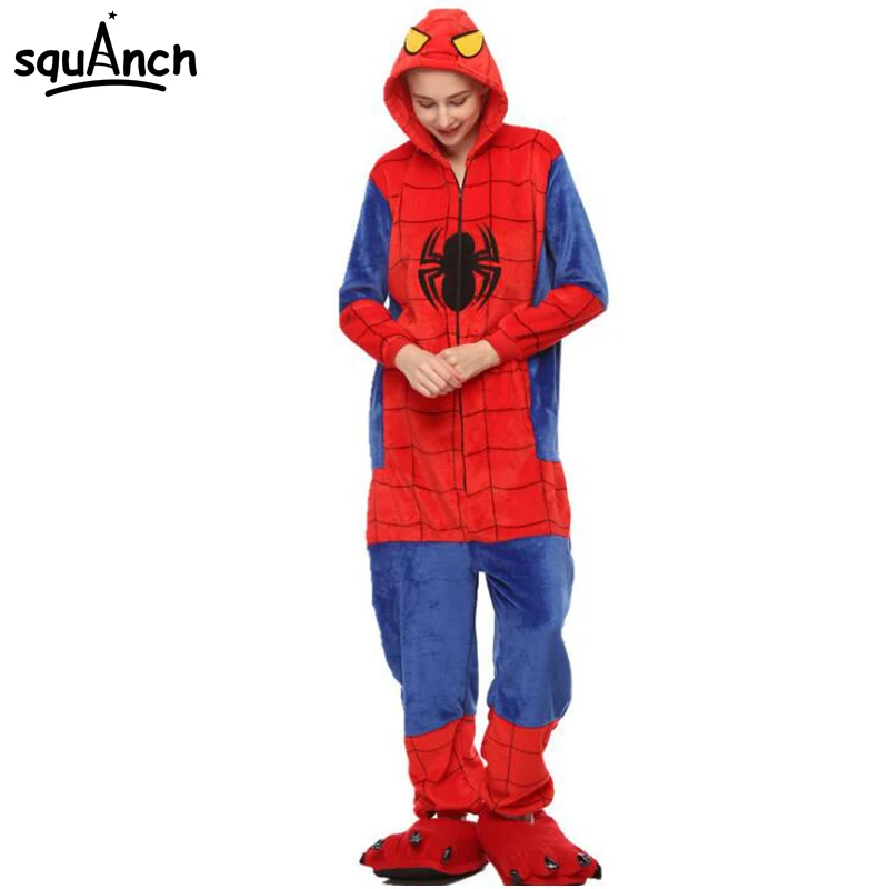 

Unisex Onesie Women Adult Cartoon Spider Pajama Funny Cool Party Suit Characters Super Hero Role Play Winter Warm Sleep Clothing