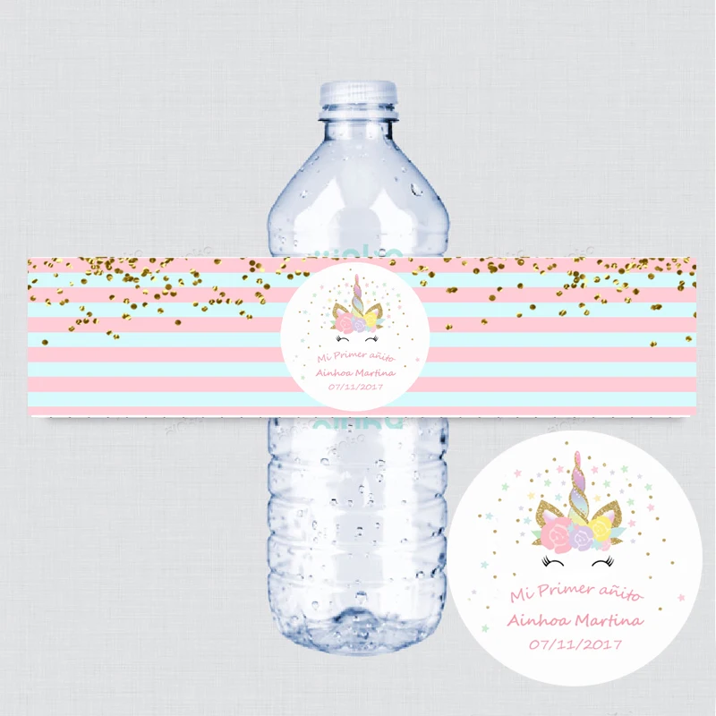 Unicorn Face Personalized Water Bottle Labels, Birthday Party ...