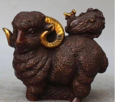 

JP S0015 7" Chinese Bronze Gilt FengShui 'Fu' Goat Sheep Zodiac Animal Statue Sculpture Discount 35%