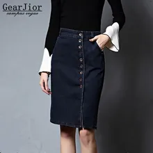 Новинка, горячая Распродажа, женские джинсовые юбки до колена на пуговицах, весна, лето, осень, большие размеры, Женская Ковбойская полуюбка с одной грудью