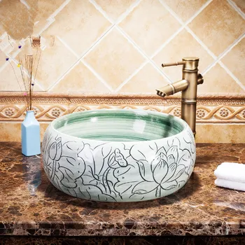

Round Jingdezhen Bathroom ceramic sink wash basin Counter Top Wash Basin Bathroom Sinks white porcelain vessel sink