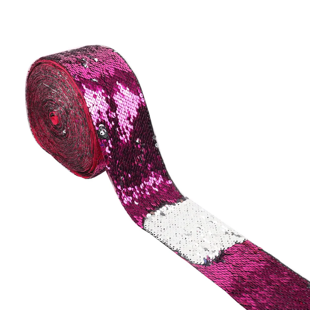 purple x silver 2 года/лот двухцветная Двусторонняя Блестящая лента 75 мм Blingbling ручная работа лента DIY Пояс головной убор материалы Свадебные украшения - Цвет: purple x silver