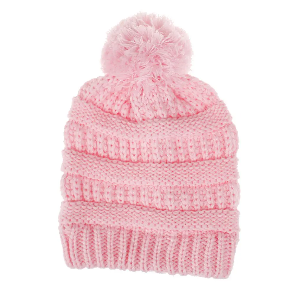 От 1 до 6 лет, детские вязаные шапки с помпонами для маленьких мальчиков и девочек, вязанные шапки-бобы, детские зимние шапки, теплые шапки с помпонами H097D - Цвет: Pink