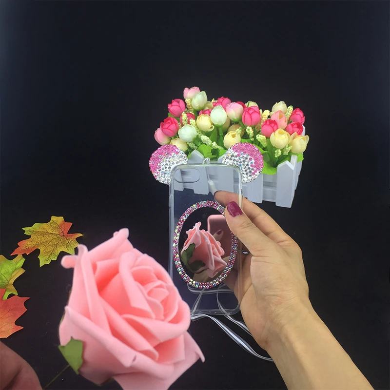 XINGDUO 3D Алмазные зеркальные блестящие уши Микки Минни со стразами ТПУ чехлы для