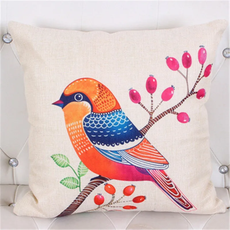 Colorful Bird Cushion cover Bird Printed pillowcases Linen cotton