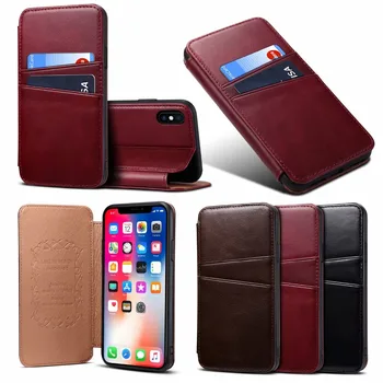 

Luxury genuine leather phone cases cover For iPhone X 10 7 8 plus 7plus 8plus case wallet mobile cards holder kickstand