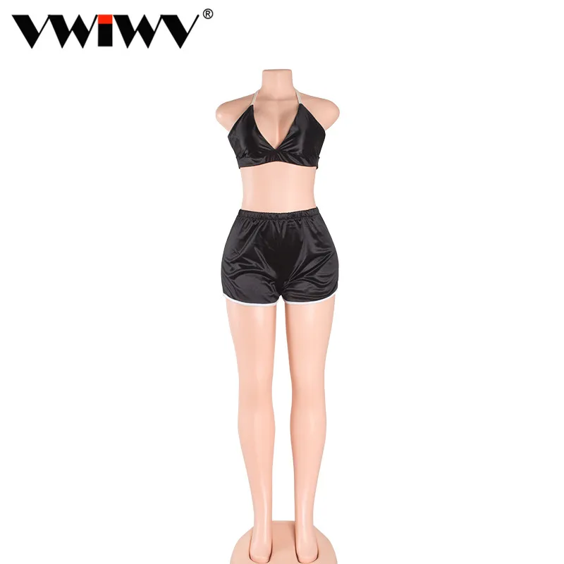 2018 Summer New Brand Women Sexy Deep V Bra Tops and Boxer Pants Sets Women Night Club party Satin Tracksuits Two Pieces Sets