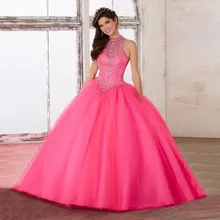 Пышные платья для подростков бальное платье с высоким воротом тюлевые аппликации кружево кристаллы Сладкий 16 платья дебютантные платья 15 лет