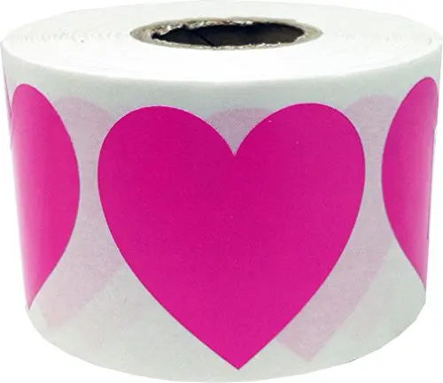 

250 Heart Shaped Stickers on Neon Pink Paper 2" Label Sticker Wedding