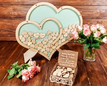 

Custom double heart wedding guestbook, personalized alternative guest book, wooden alternative drop box