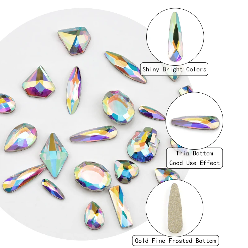 مسمار الفن الراين 20 قطعة/الحزمة شقة على شكل ممدود الدمعة زجاج مستطيل لهب الأحجار الملونة ل 3D الأظافر الديكور
