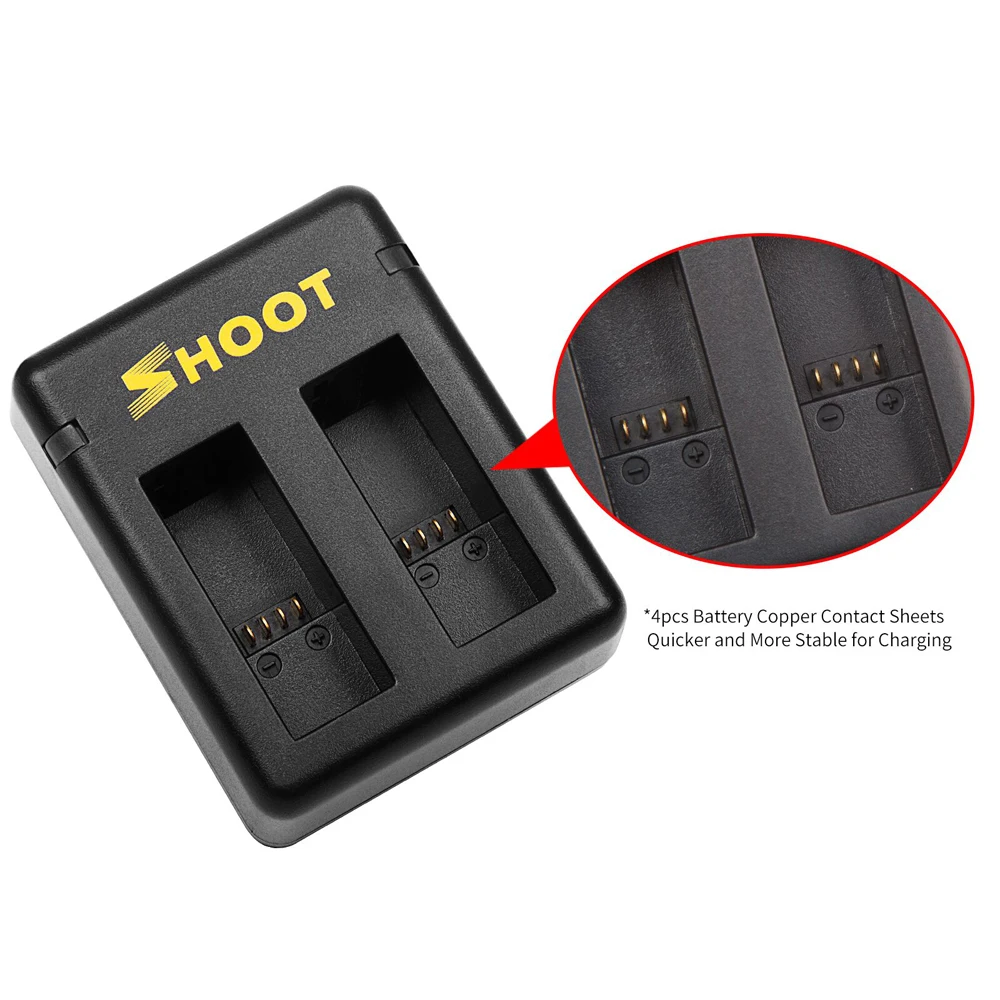 Tanie SHOOT podwójny port ładowarka z 2 szt. 1220mAh bateria do GoPro Hero 8 7 6 5 czarna kamera do GoPro 8 7 6 5 zmiana akcesoriów