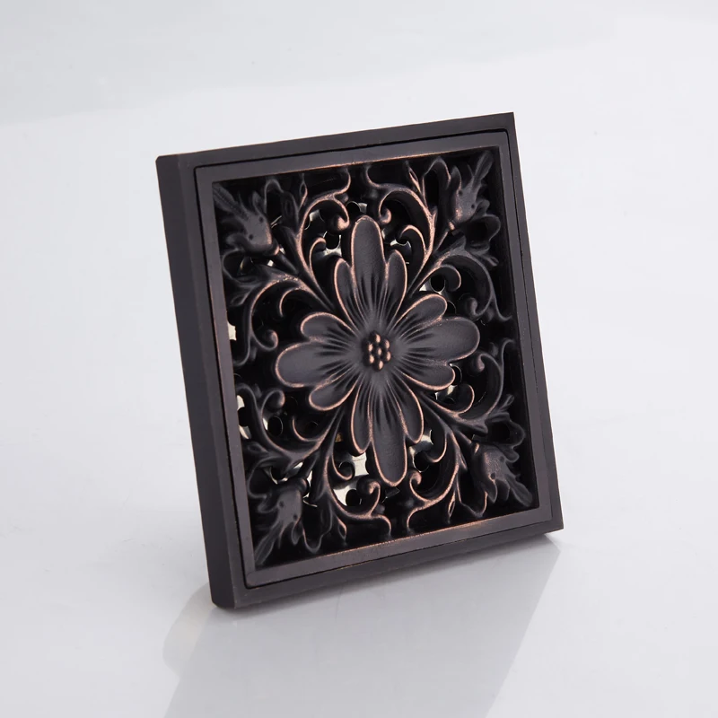 Floor Drain Black Brass Bathroom Balcony Anti-odor Shower Drain Strainer Cover Square Peony Pattern Tile Insert Waste Grates Floor Drain Black Brass Bathroom Balcony Anti-odor Shower Drain Strainer Cover Square Peony Pattern Tile Insert Waste Grates