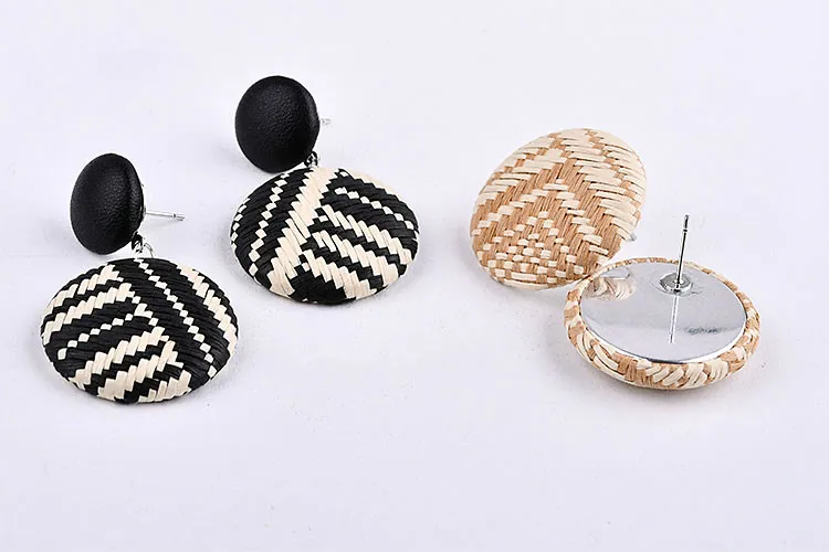 ZEROUP Wind Bamboo Straw Cameo Button Earrings Brooch Pendant Accessories Supplies for Jewelry Making 10pcs