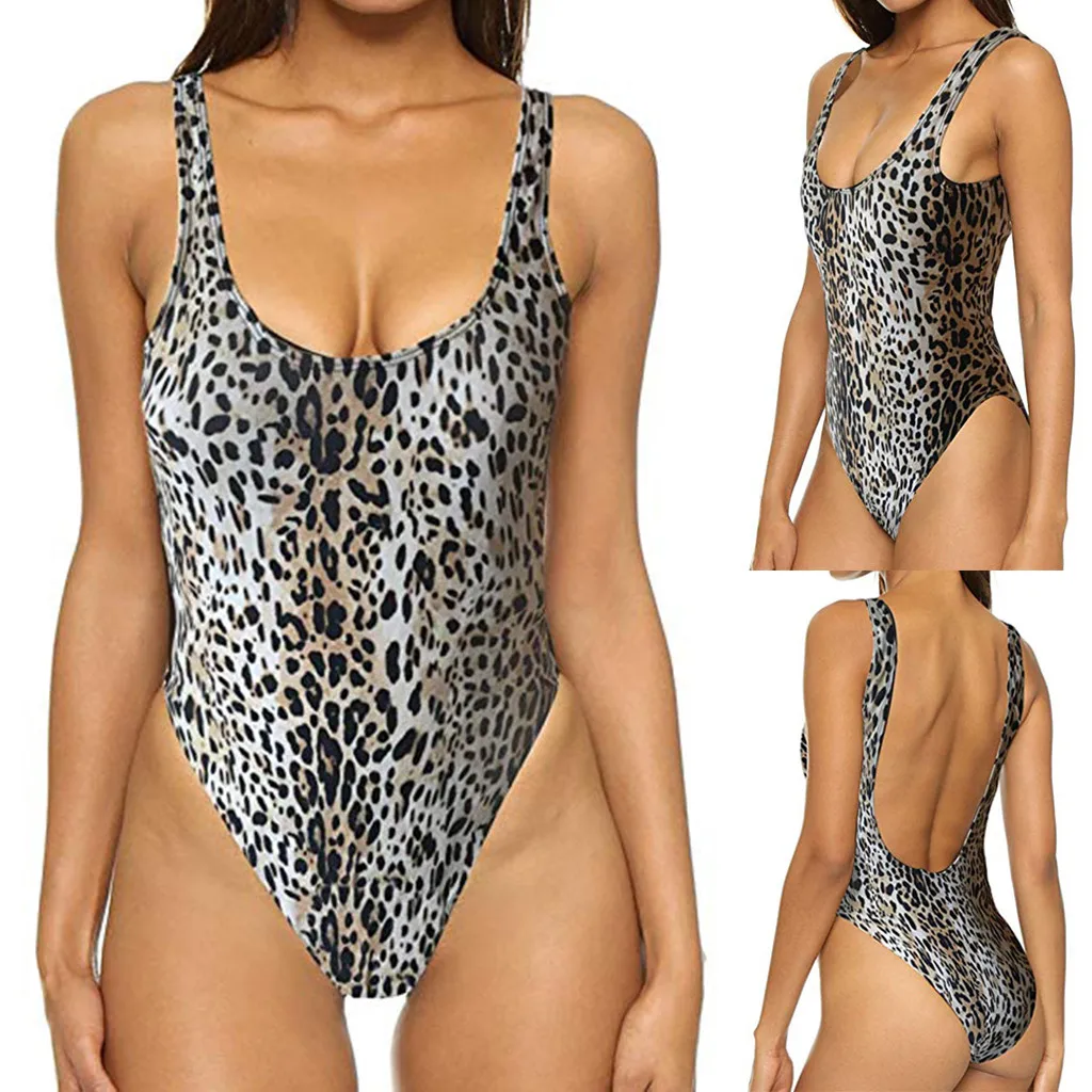 

2019 Sexy Swimsuits Women Leopard Retro Elastic High Cut Low Back One Piece Swimwear Suit Wear Female Beachwear L329A