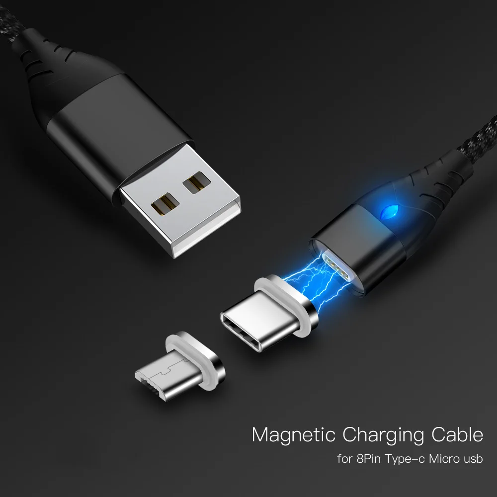 Магнитный светодиодный кабель Micro usb type C адаптер для быстрой зарядки телефона Microusb type-C магнитное зарядное устройство usb c для samsung xiaomi huawei