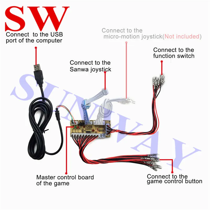 Arcade Game DIY Parts kit for PC Zero Delay USB Control Board with 5Pin Joystick + 16x 30MM and 4x 24MM Buttons Mame Kits Part