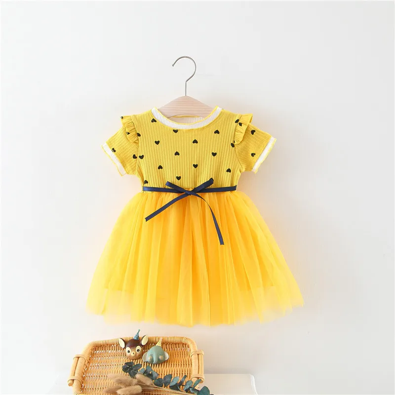 

Girls princess dress summer short sleeve cotton cartoon mesh dress kids party clothing for girls children fashion wedding dress