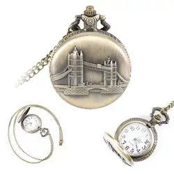 Винтаж Лондон Тауэрский мост Дело подвеска карманные часы с Цепочки и ожерелья Цепь Часы Подарки lxh