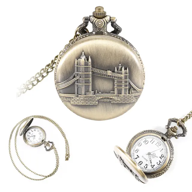 Vintage London Tower Bridge Case Pendant Pocket Watch With Necklace Chain Clock Vintage London Tower Bridge Case Pendant Pocket Watch With Necklace Chain Clock