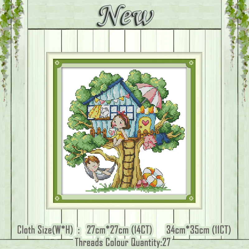 

Summer tree house cartoon diy decor painting Cross Stitch DMC 14CT 11CT Counted printed on canvas Embroidery set Needlework kits