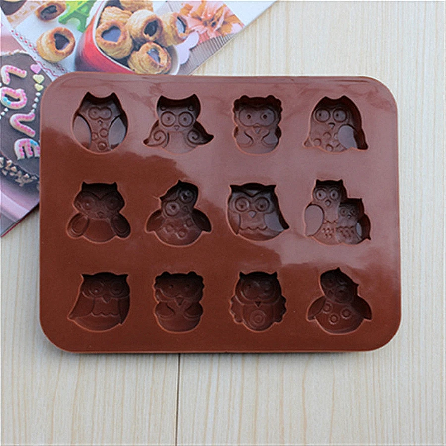 Коричневая Сова шоколадная форма льда 3D 12 различных форм DIY помадка форма Пищевая силиконовая для десерта торта инструмент