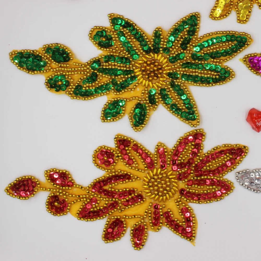 

YACKALASI 5 Pcs/Lot Sequined Headwear Dance Appliqued Flower Beaded Patches 3D hair Accessory 21cm*11cm