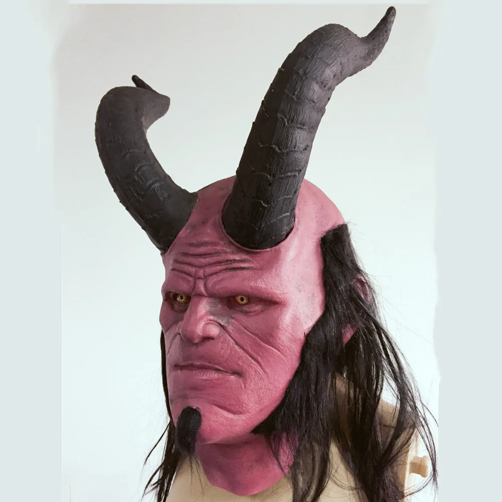 Черная маска Hellboy Hell boy с капюшоном красная на Хэллоуин косплей страшная