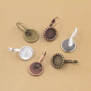 

French Lever Back Earrings Blank Base 10mm 12mm 20mm 18*25mm Oval Bezel tray Glass Cabochon Earring Findings DIY Accessories