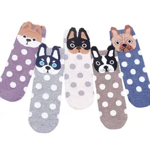 6 шт. = 3 пары, женские носки с милыми собачками, милые носки с рисунками из мультфильмов в Корейском стиле, модные хлопковые носки с забавным принтом Happy Girl, женские носки Meias