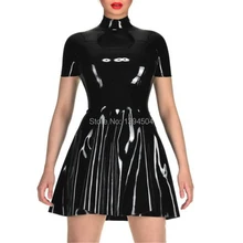 New sexy lingerie Mulheres zentai Látex cekc fêmea curto mangas club wear exotic Preto handmade Vestido mini bolo de fetiche saia