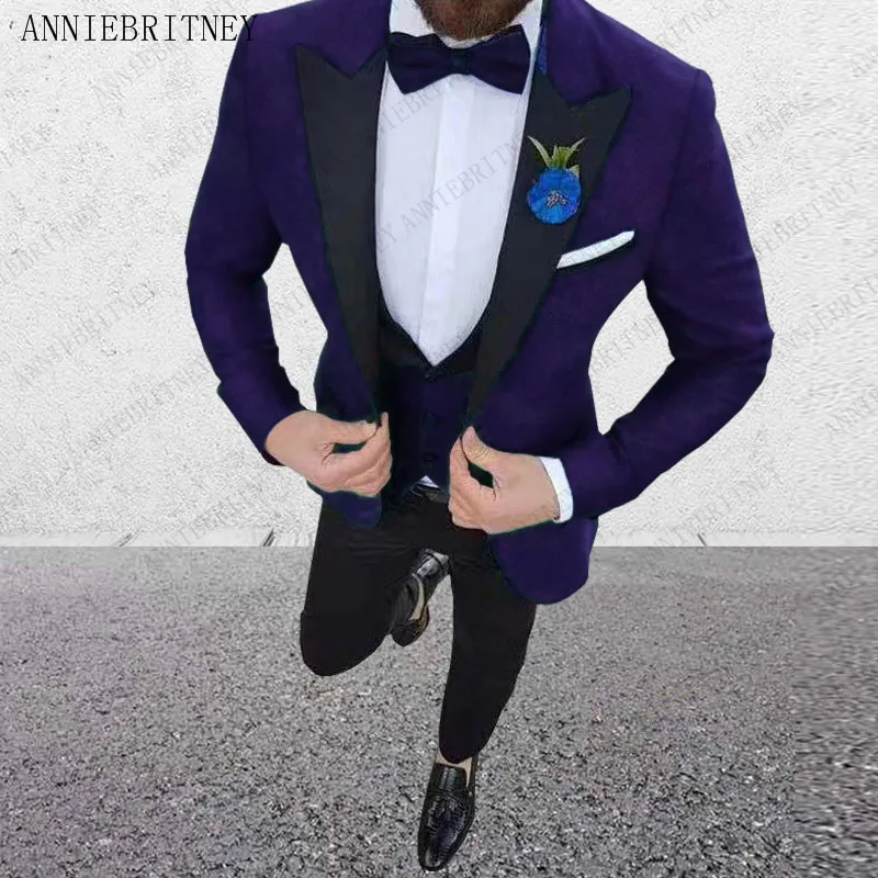 ANNIEBRITNEY свадебные костюмы для мужчин 3 шт. Мужские костюмы Slim Fit Жених Смокинги Модный деловой пиджак 2019 (пиджак + брюки + жилет ANNIEBRITNEY свадебные костюмы для мужчин 3 шт. Мужские костюмы Slim Fit Жених Смокинги Модный деловой пиджак 2019 (пиджак + брюки + жилет