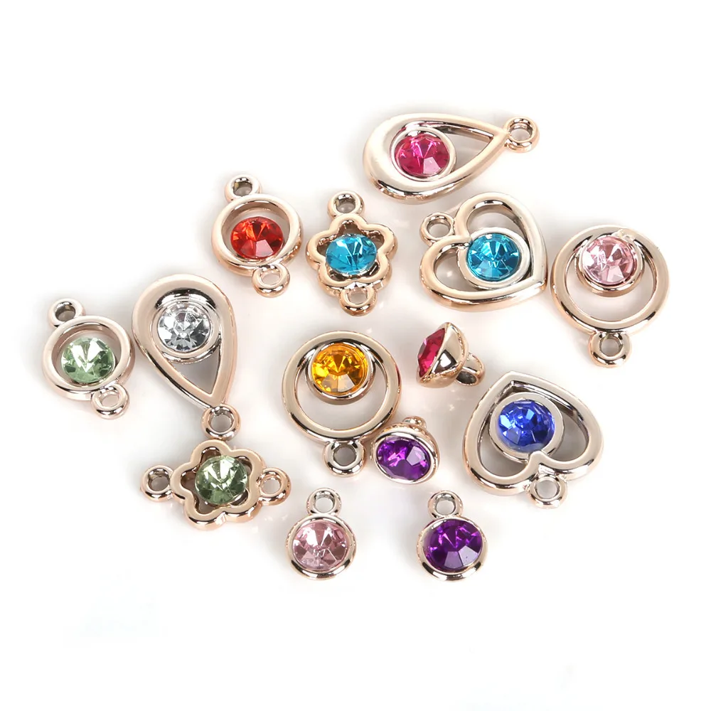 

New Arrival 20Pcs Random Mix Rose Gold Acrylic Beads Drill Charm Pendants For DIY Bracelet Necklace Accessories Findings