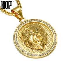 Хип хоп лед из золота Цвет Титан Нержавеющая сталь проложить Стразы Подвески в виде головы льва ожерелья для мужчин ювелирные изделия