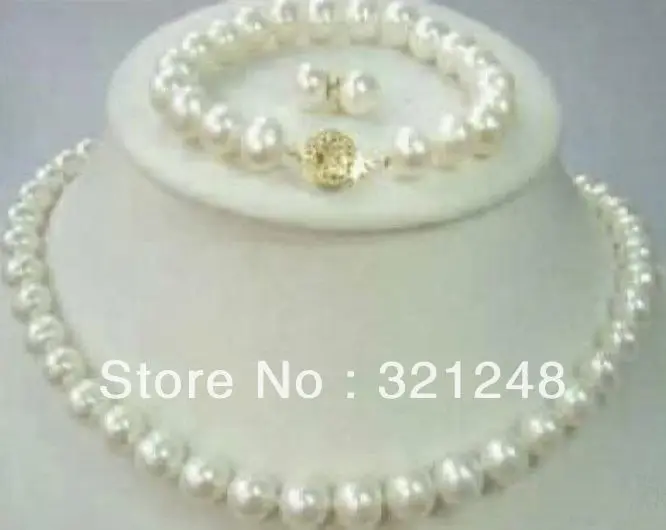 

new beads 2013 DIY Natural AAA 9-10mm White Freshwater Pearl Necklace Bracelet & Earring Sets beads jewelry making MY2074