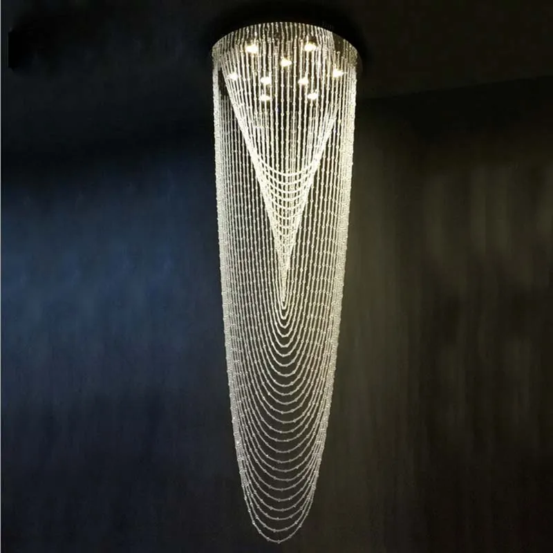 

Z Modern led crystal chandelier Beaded Crystal hang light Hanging crystal lights for Double staircase living room GU10 LED BULBS