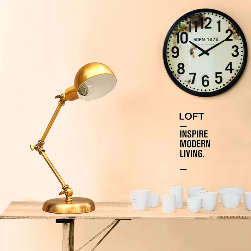 

Golden Stained Europe Foldable Retro Minimalist Personality Adjustable Living Room Led Decorative Lamp Desk Lights Table Lamps
